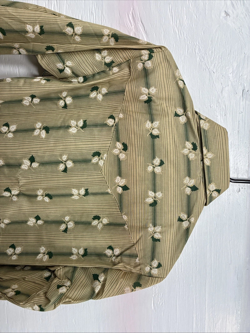 New Men’s ELY Plains Tan Green Floral Long Sleeve Pearl Snap 14.5 Small X-111