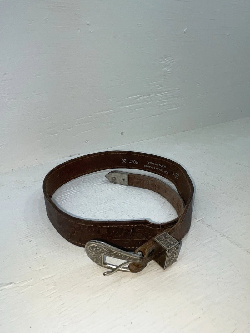 New Brown Genuine Leather Tooled 28” Belt #5020 NN-27
