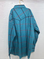 New Men’s ELY Diamond Blue Plaid Long Sleeve Pearl Snap Large CC-40