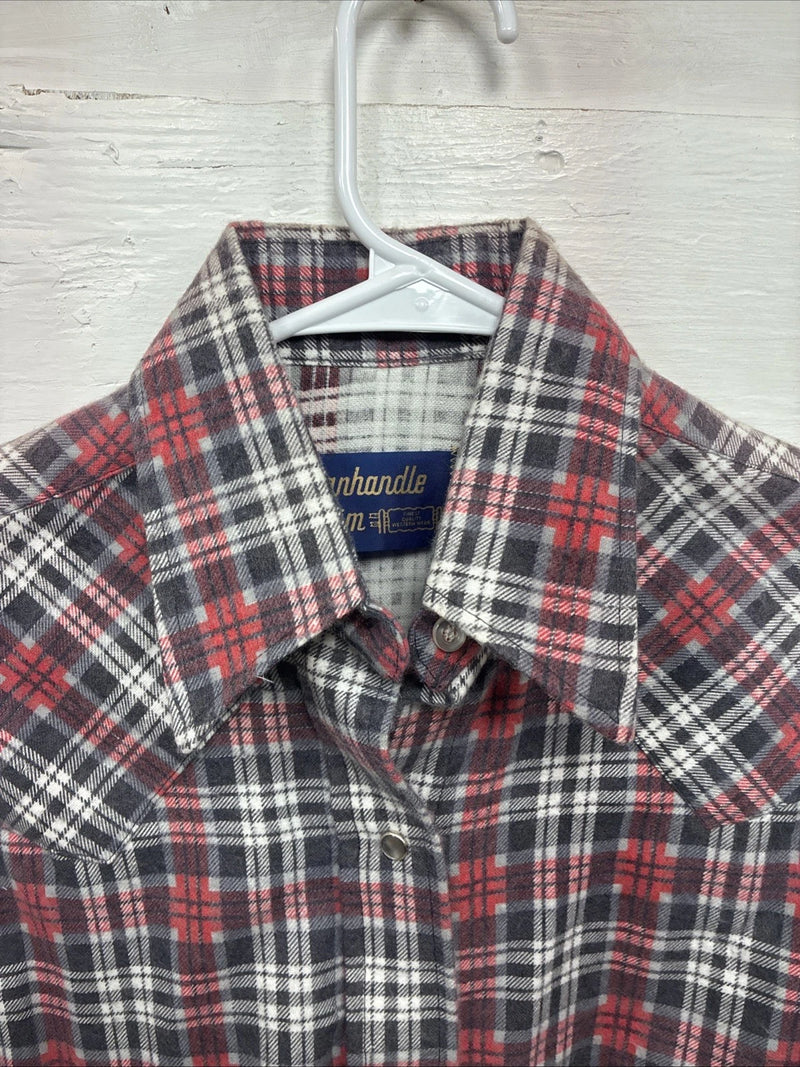 New Kids Panhandle Slim Red Plaid Long Sleeve Pearl Snap Size 12 CC-86