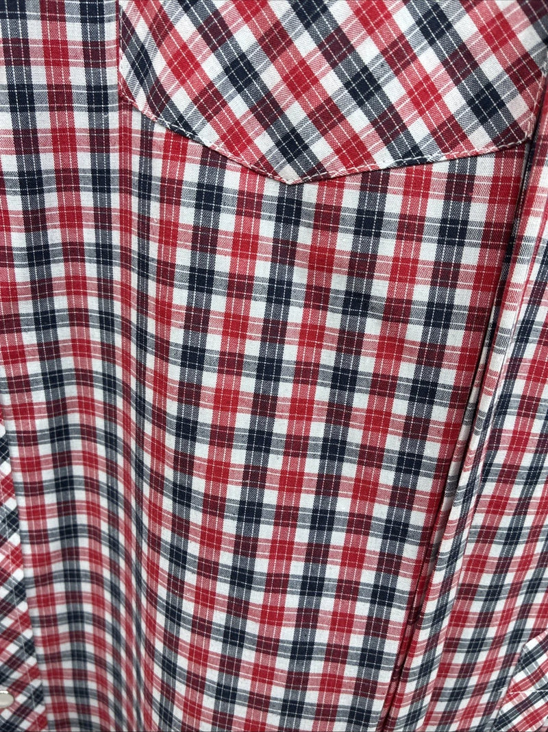 New Men’s White Horse Red Plaid Long Sleeve Pearl Snap XL J-25
