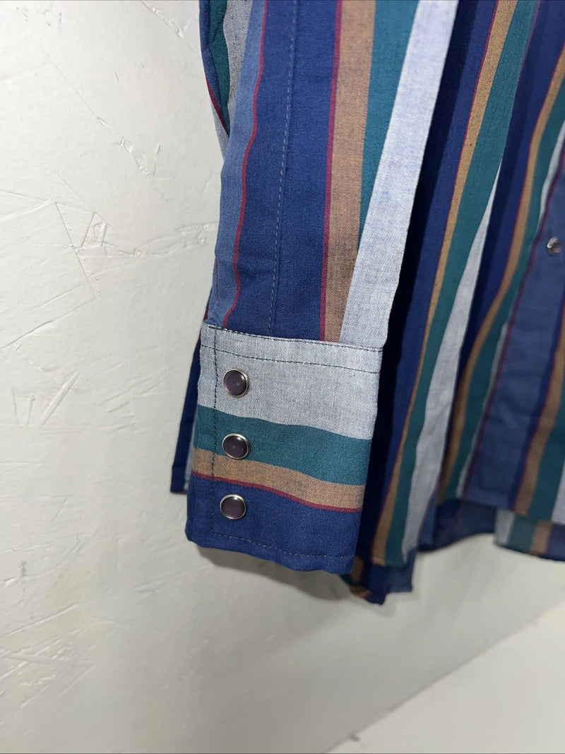 New Men’s Blue ELY Cattleman Pearl Snap Long Sleeve Shirt. 16x35 Large P-57