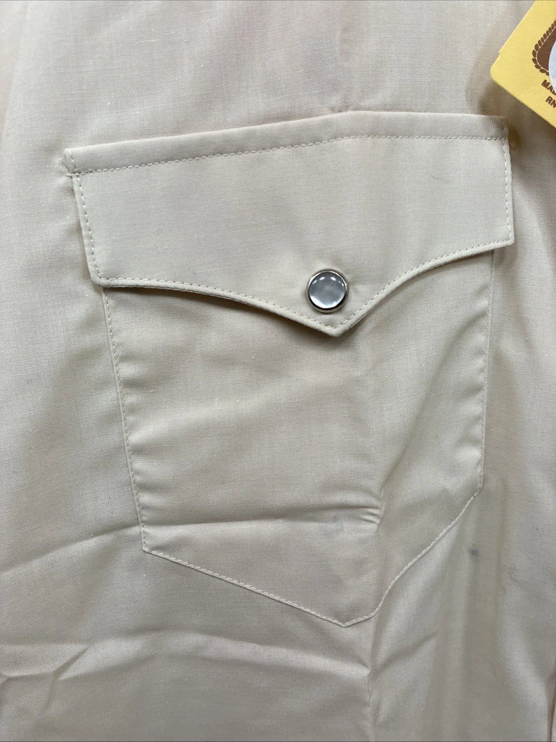 New Men’s H Bar C Tan Western Short Sleeve Pearl Snap 16.5 Large V-14