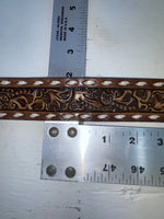 New Brown Genuine Leather Weaved And Tooled 30” Belt #203 JJ-94