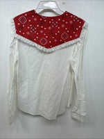 New Women’s Panhandle White Red Design Long Sleeve Button Up Size 14 TT-78