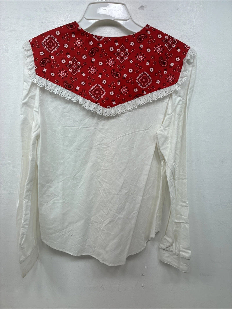 New Women’s Panhandle White Red Design Long Sleeve Button Up Size 14 TT-78