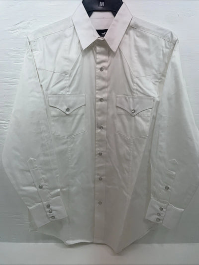 New Men’s Western Express White Long Sleeve Pearl Snap Medium B-88