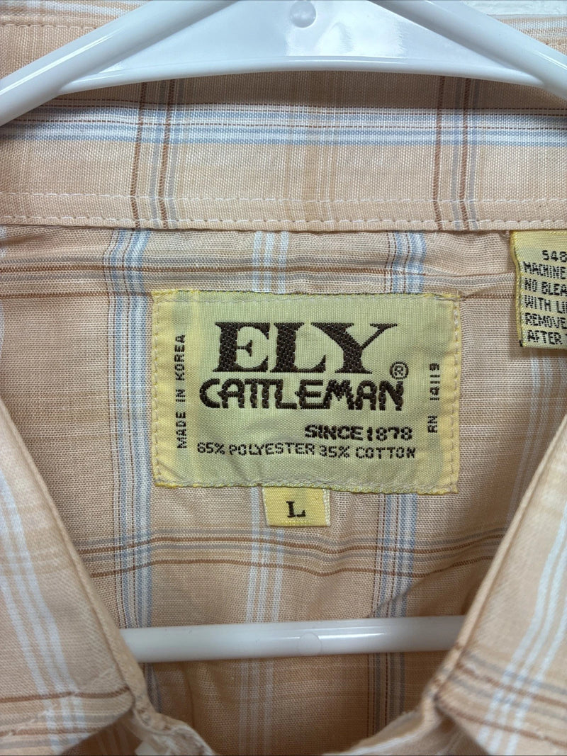 New Men’s ELY Cattleman Orange Plaid Short Sleeve Pearl Snap Large X-24