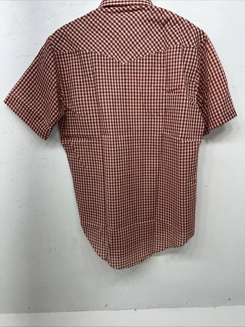 New Men’s Red Plaid Western Shirt Works Short Sleeve Button Up Shirt 15.5 M S-40