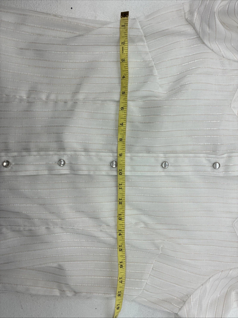 New Women’s H Bar C White Gold Stripe Long Sleeve Pearl Snap Size 40 KK-72
