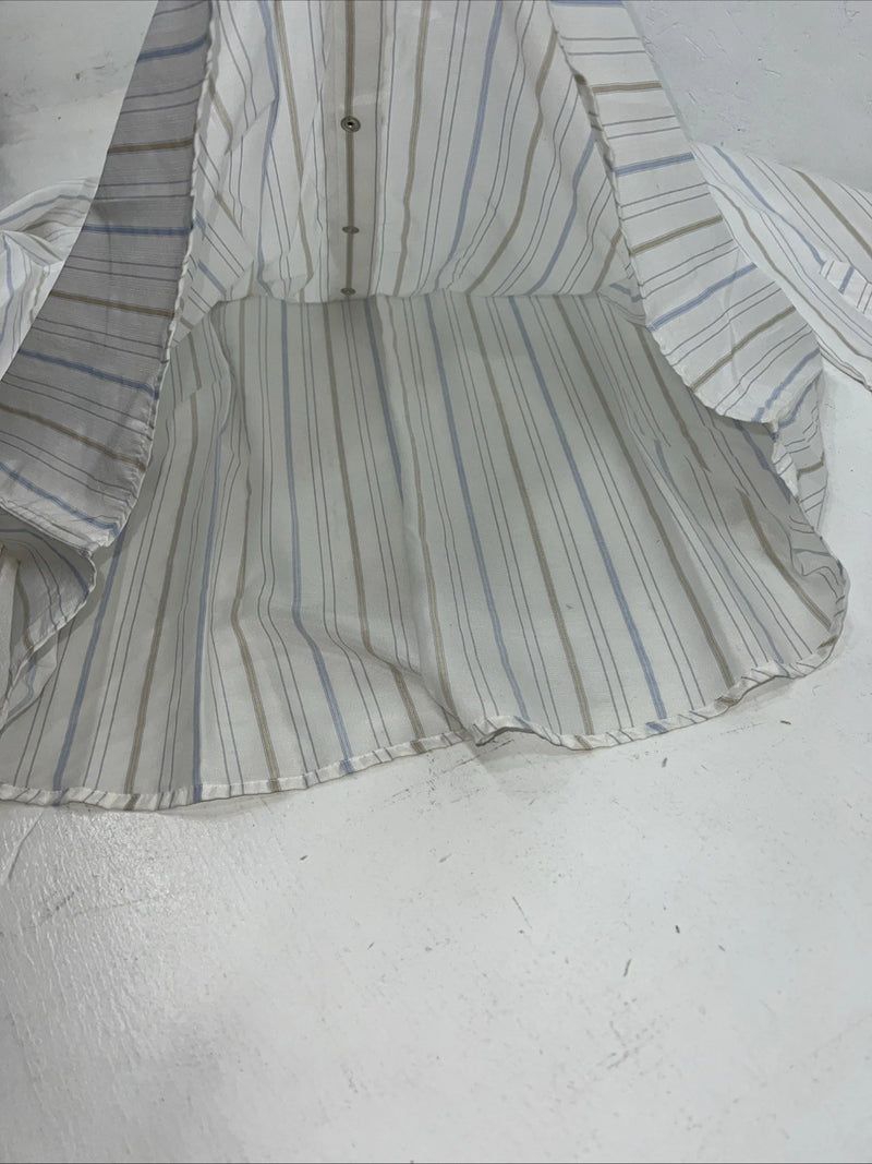 New Mens White Stripped White House Pearl Snap Long Sleeve Shirt. XXL G-63