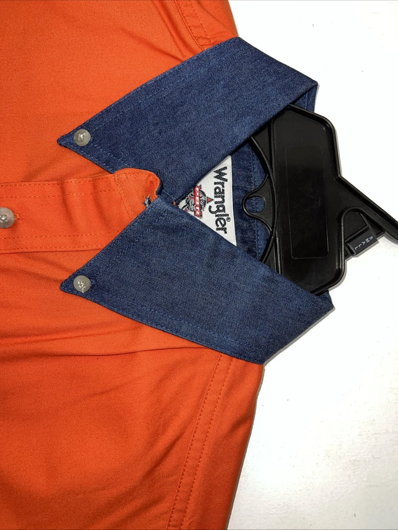 New Men’s Wrangler Orange Denim Collar Long Sleeve Button Up Small A-195