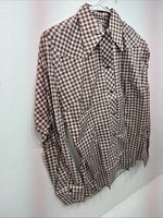 New Women’s Karman Brown Checkered Long Sleeve Pearl Snap Size 38 II-88