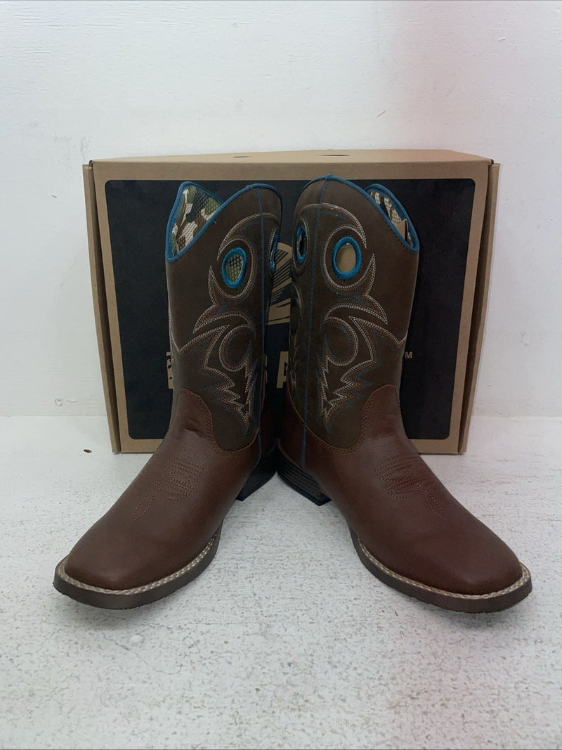 New Youth Brown DBL Barrel Cowboy Boots. 4476232 5.5 5 1/2. 2-98