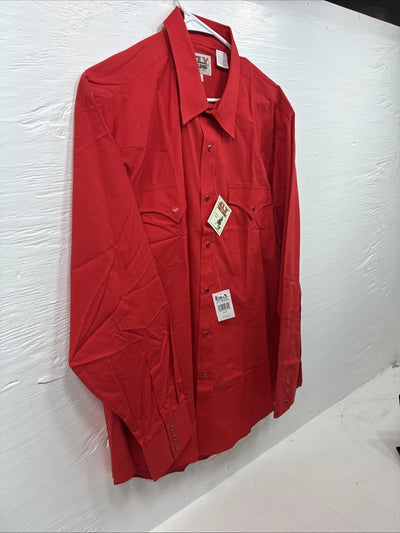 New Men’s ELY Cattleman Red Western Long Sleeve Pearl Snap 17 X 35 XL T-51
