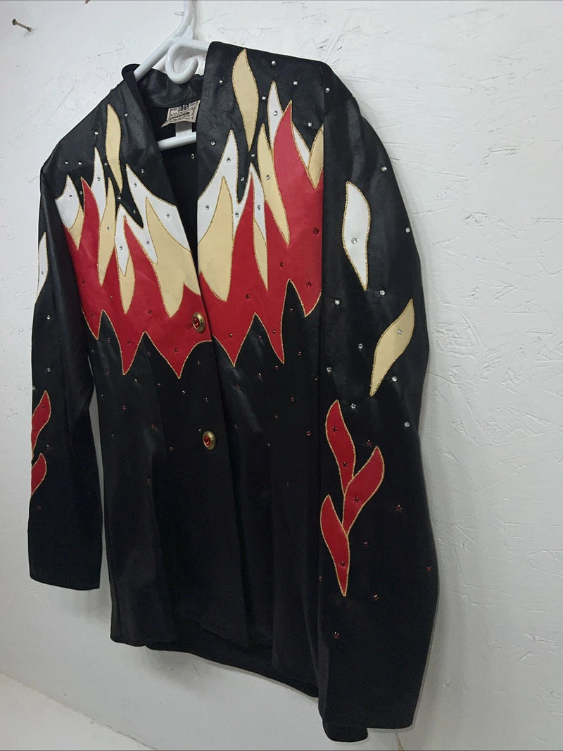 New Women’s 1849 Authentic Ranchwear Black Red Flame Western Show Shirt M WW-20
