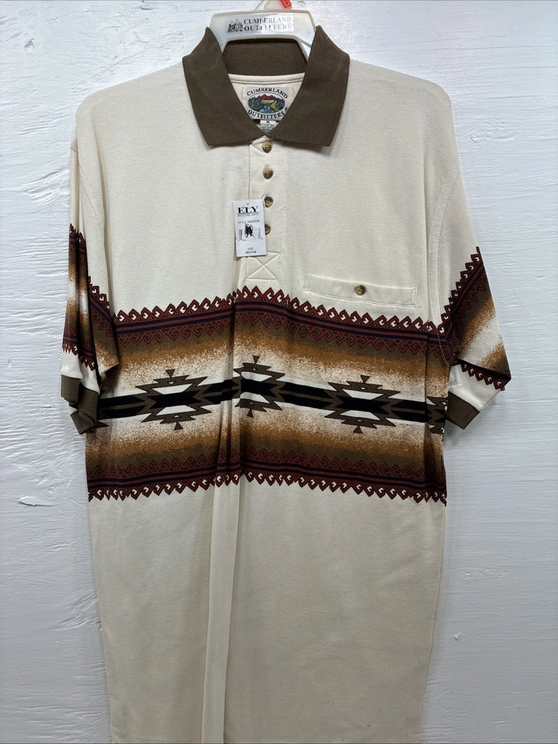 New Men’s Cumberland Brown Western Design Short Sleeve Polo Medium K-51