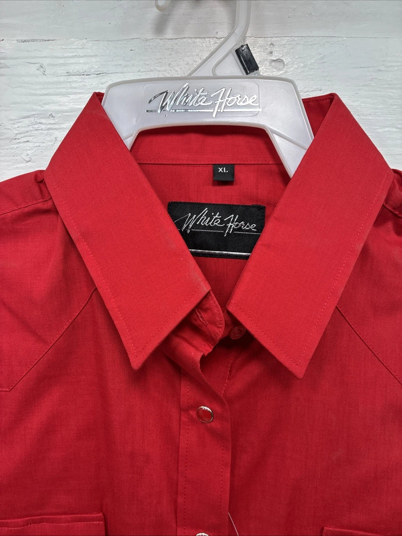 New Men’s White Horse Western Red Long Sleeve Pearl Snap XL V-12