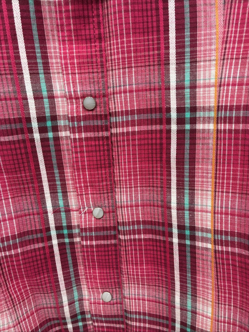 New Women’s Cumberland Pink Plaid Long Sleeve Pearl Snap Medium LL-66