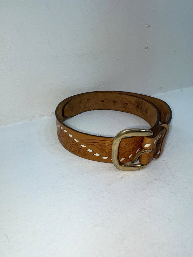 New Brown Genuine Leather Tooled 32” Belt #1442B Z-62