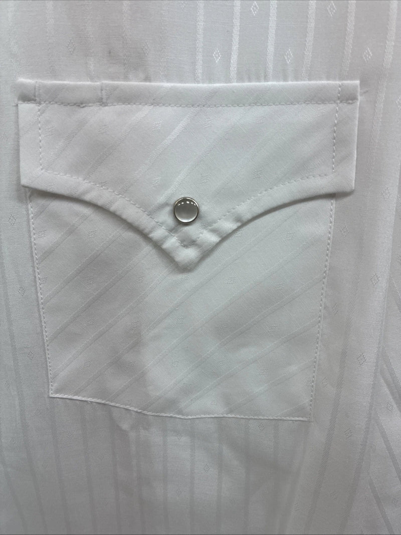 New Men’s ELY Cattleman White Long Sleeve Stripe Pearl Snap 18.5 X 36 2XL F-80