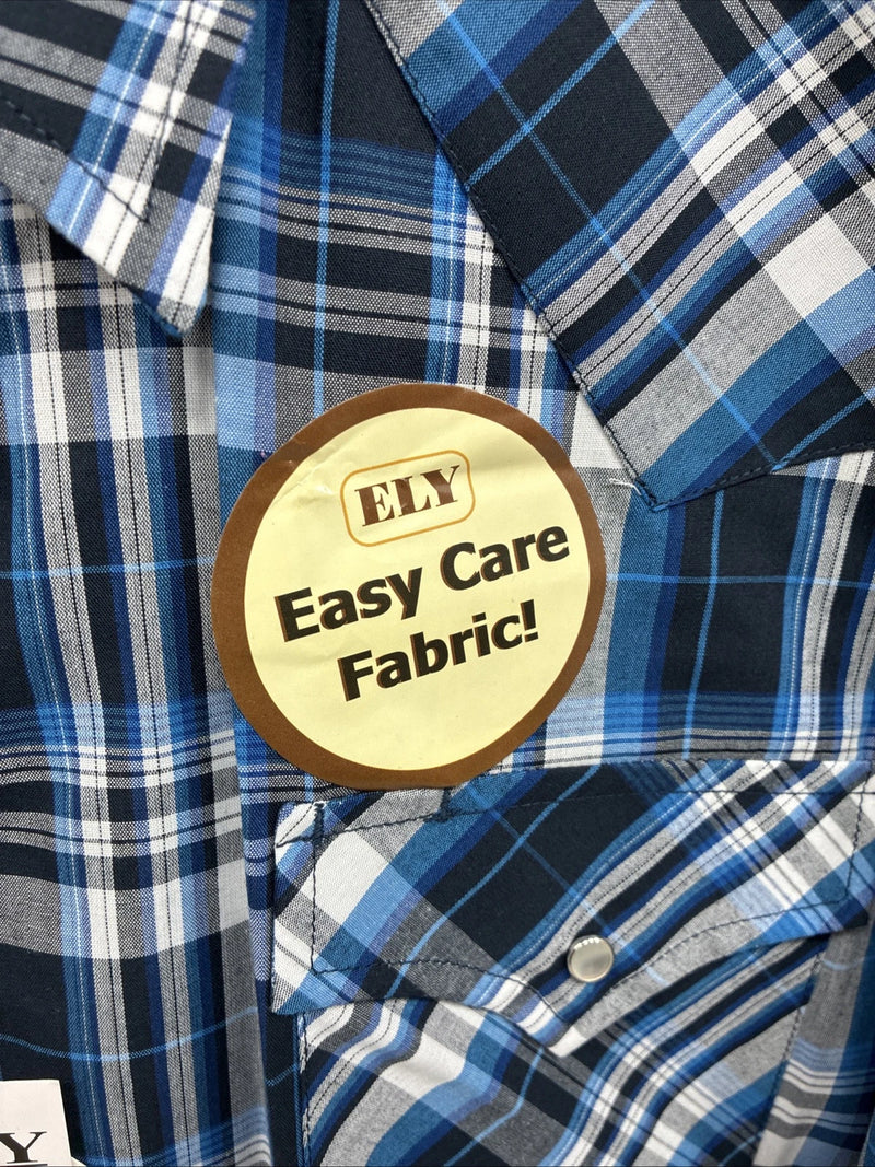 New Men’s ELY Cattleman Blue Flannel Long Sleeve Pearl Snap 4XL E-89