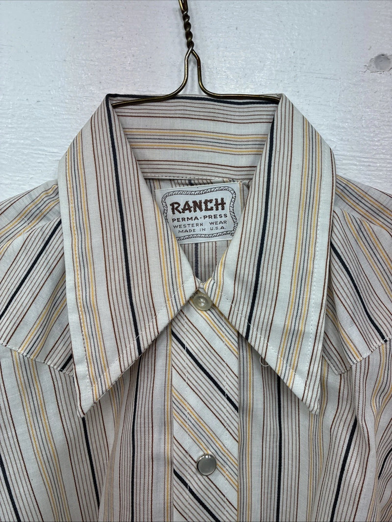 New Women’s Ranch Tan Stripe Long Sleeve Pearl Snap Size 34 MM-4