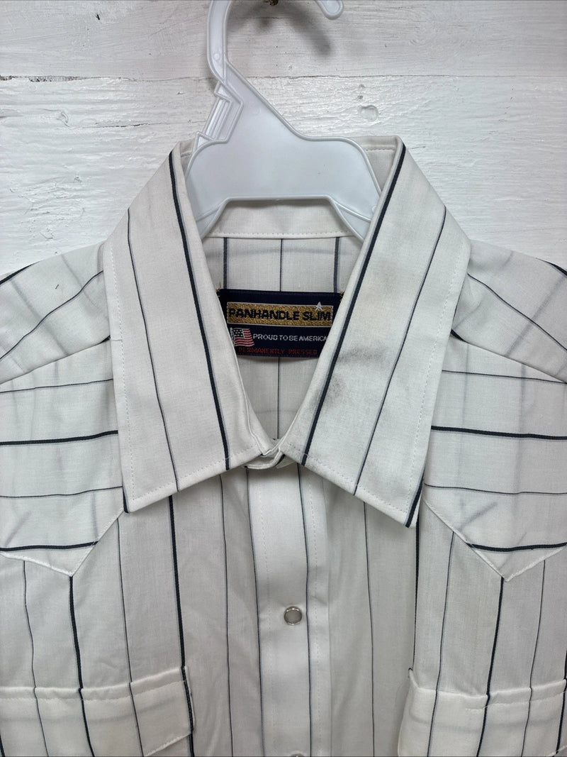 New Men’s Panhandle Slim White Stripe Short Sleeve Pearl Snap 16.5 Large CC-6