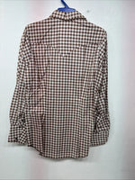 New Women’s Karman Brown Checkered Long Sleeve Pearl Snap Size 30 LL-54