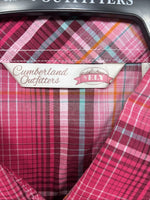 New Women’s Cumberland Pink Plaid Short Sleeve Pearl Snap Large GG-27