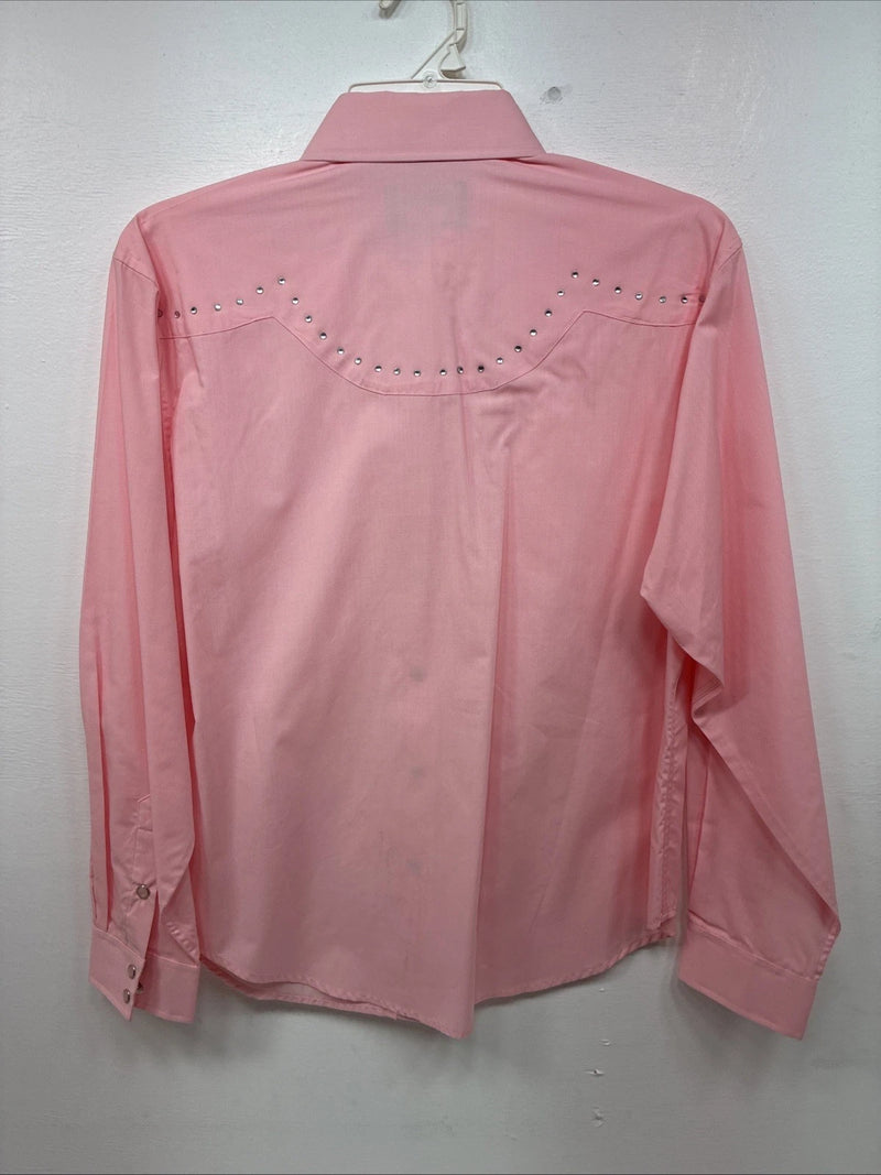 New Women’s White Horse Pink Gem Long Sleeve Pearl Snap Medium II-76