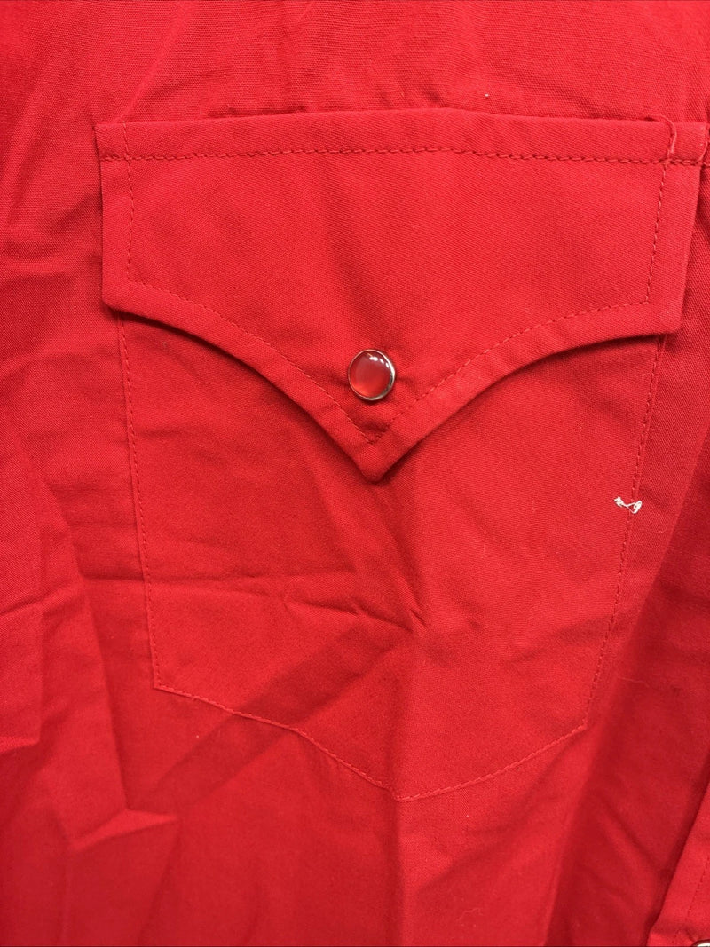 New Men’s ELY Cattleman Simple Red Long Sleeve Pearl Snap 17 X 34 XL T-3