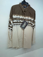 New Women’s Brown Aztec Panhandle Slim Long Sleeve Button Up Shirt L 3B-110