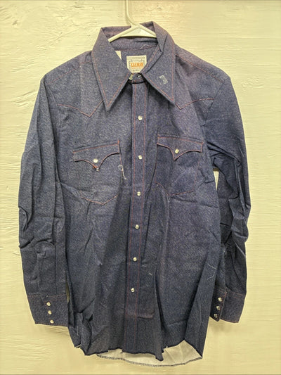 New Men’s Karman Blue Jena Long Sleeve Pearl Snap 15 Medium AA-75