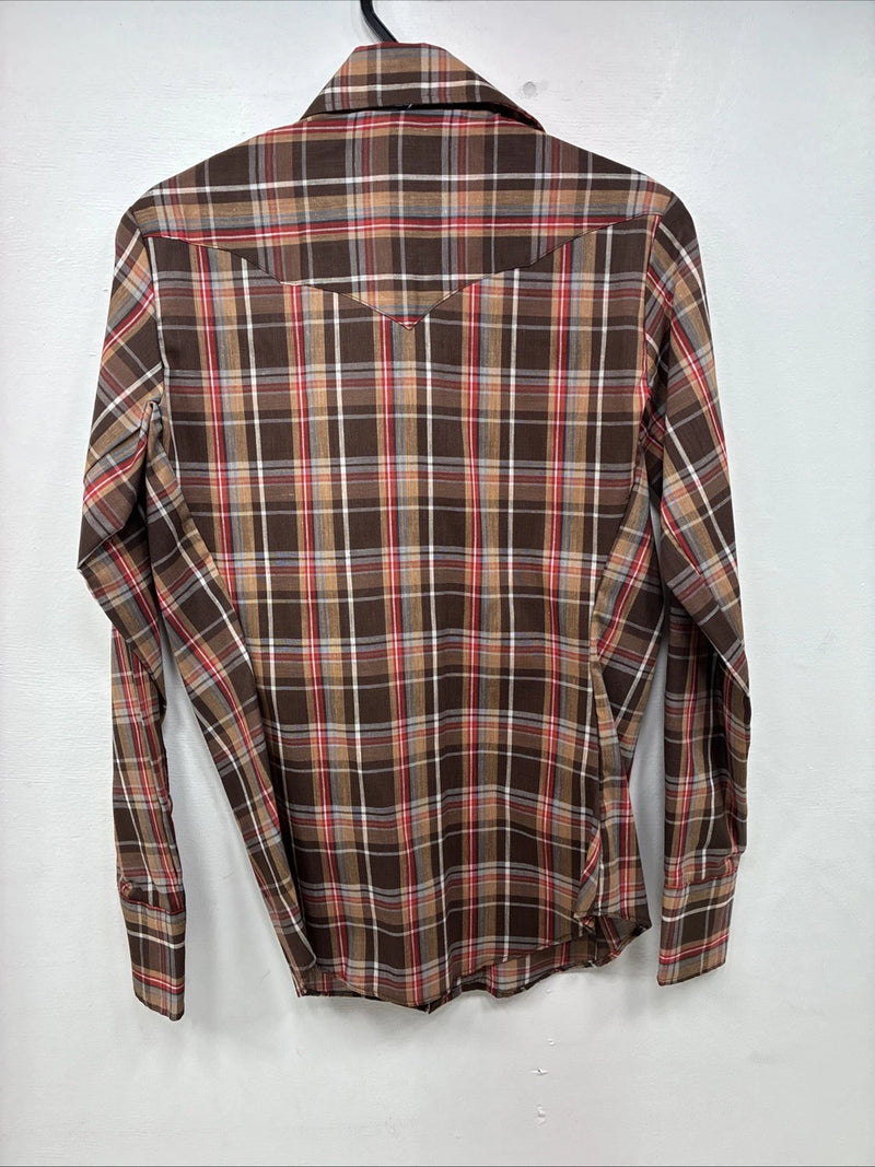 New Boys Panhandle Slim Brown Plaid Long Sleeve Pearl Snap Size 8 DD-102