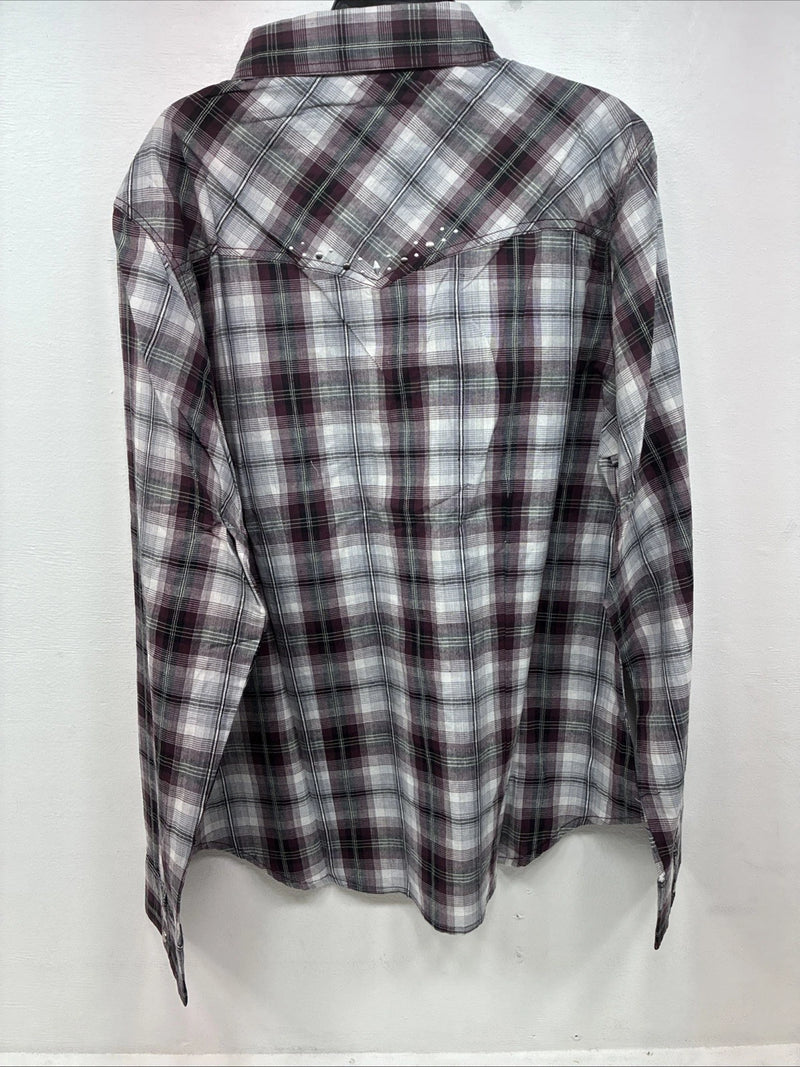 New Women’s Cumberland Purple Plaid Long Sleeve Pearl Snap 1XL GG-31