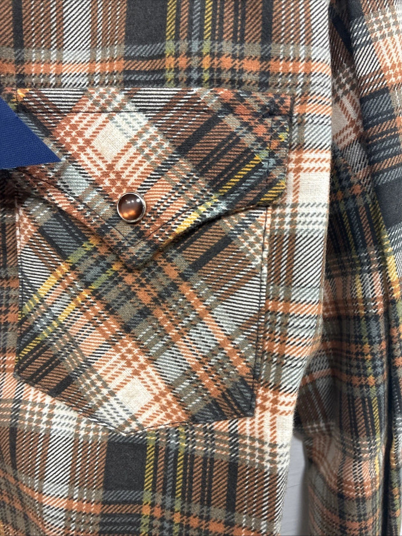 New Men’s Panhandle Slim Orange Plaid Long Sleeve Pearl Snap XS J-63