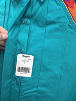 New Men’s Wrangler Teal Western Design Long Sleeve Cover Button Up Small J-49