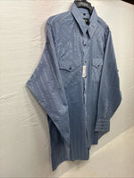 New Men’s White Horse Blue Designed Long Sleeve Pearl Snap Large CC-32
