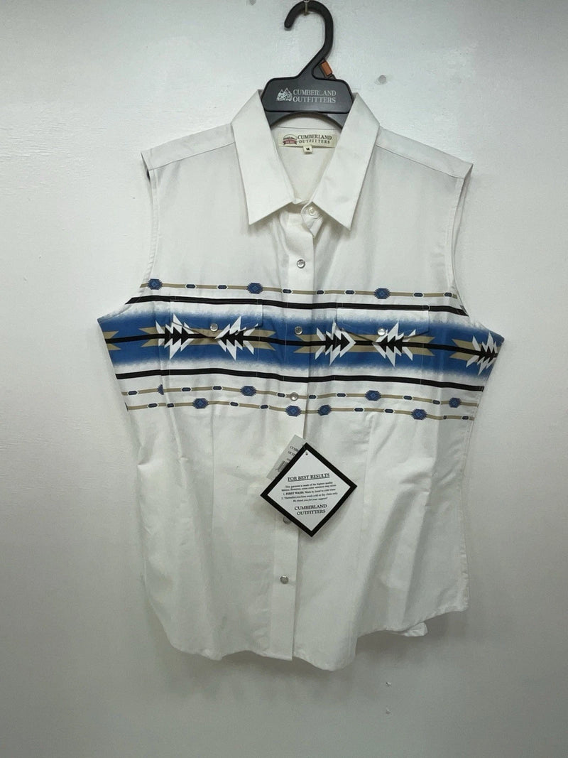 New Women’s White Aztec Cumberland Outfitters Cut Off Button Up Shirt M 3B-51
