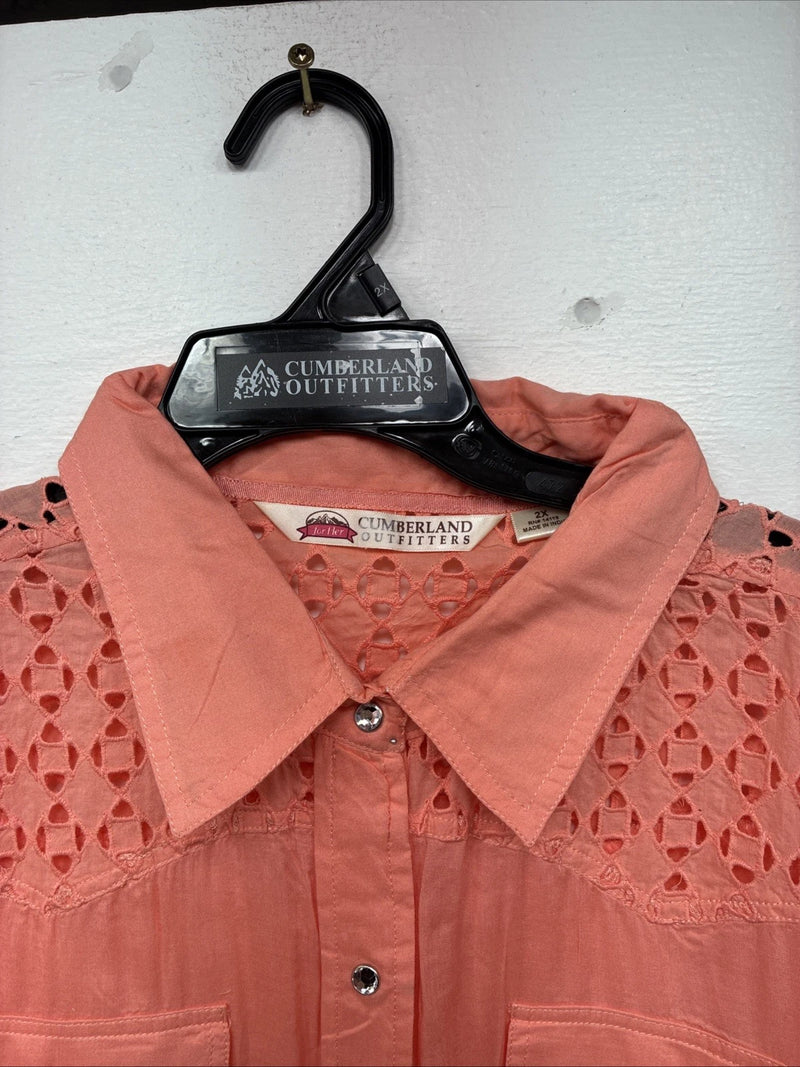 New Women’s Cumberland Pink Designed Long Sleeve Pearl Snap 2XL II-6