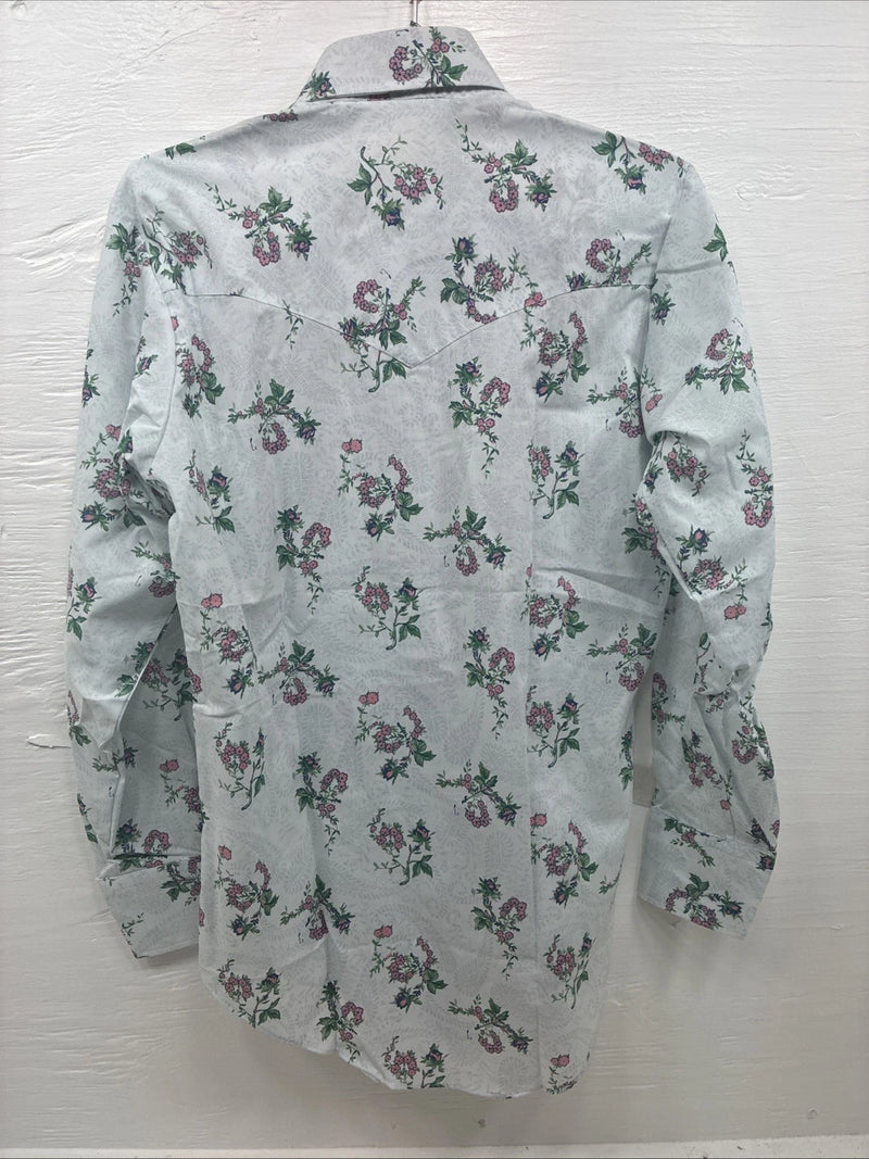New Men’s Texson Blue Floral Long Sleeve Pearl Snap 14 X 32 Small V-65