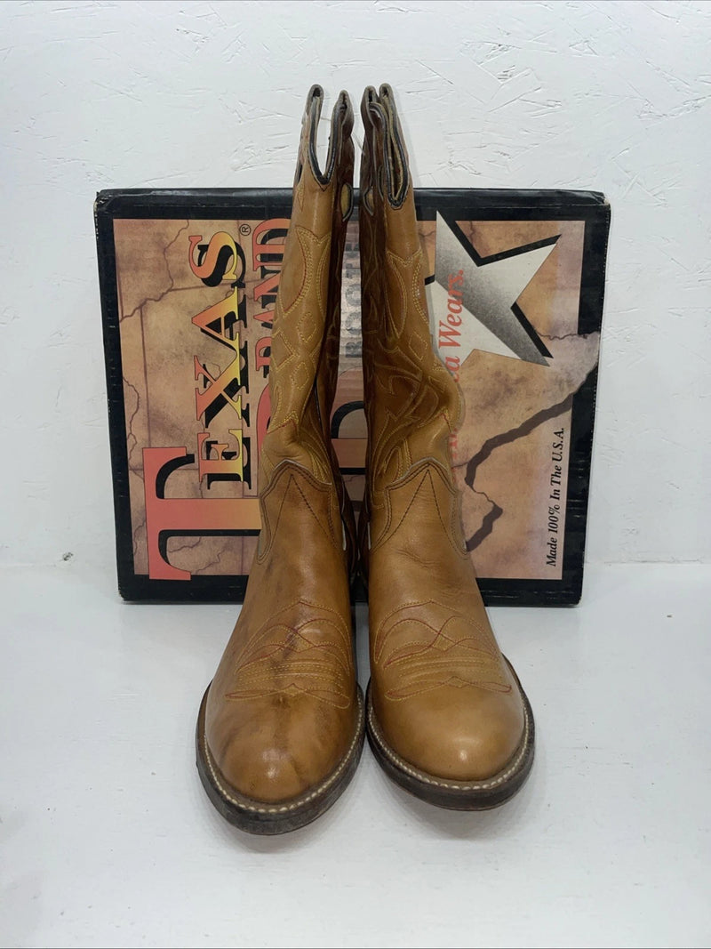 New Men’s Brown Texas Brand Cowboy Boots. M 195 8 D. 1-123