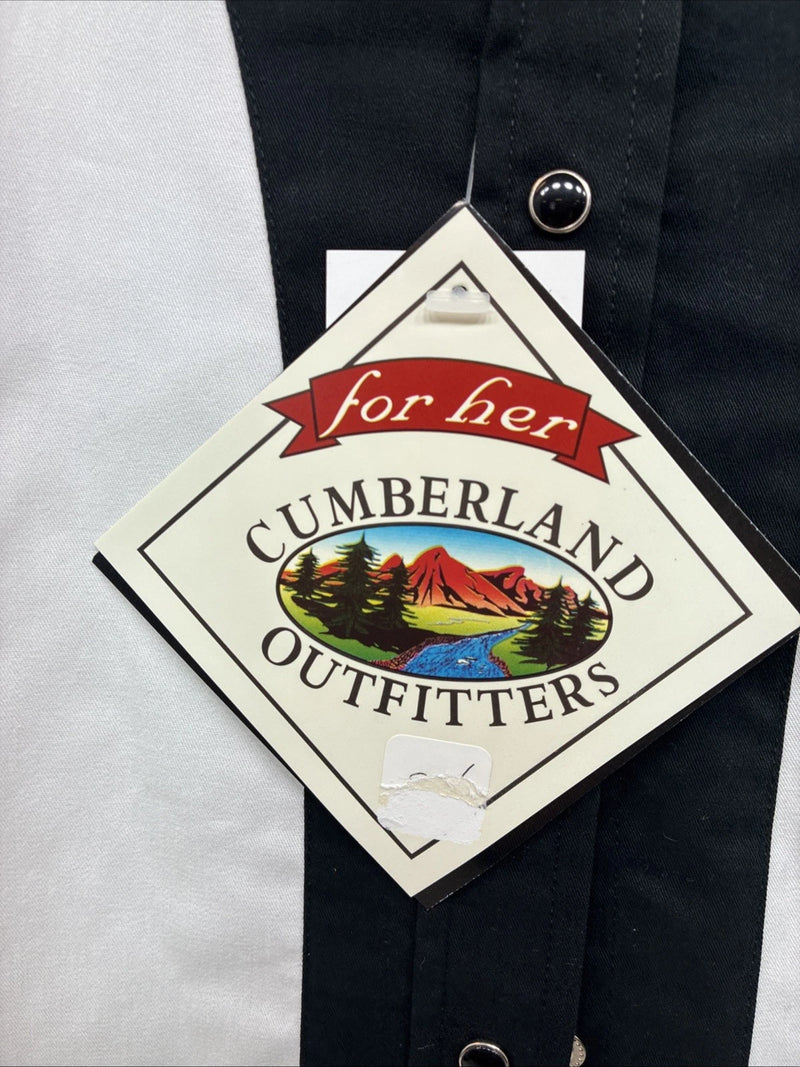 New Women’s Cumberland Black White Short Sleeve Pearl Snap Small TT-108