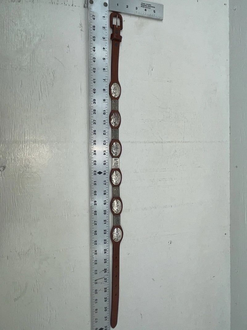 New Brown Genuine Leather M&F Silver Pendent 26” Belt #3219754 NN-35