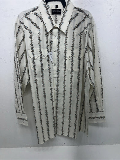 New Men’s White Floral White House Pearl Snap Long Sleeve Shirt. XXL G-67