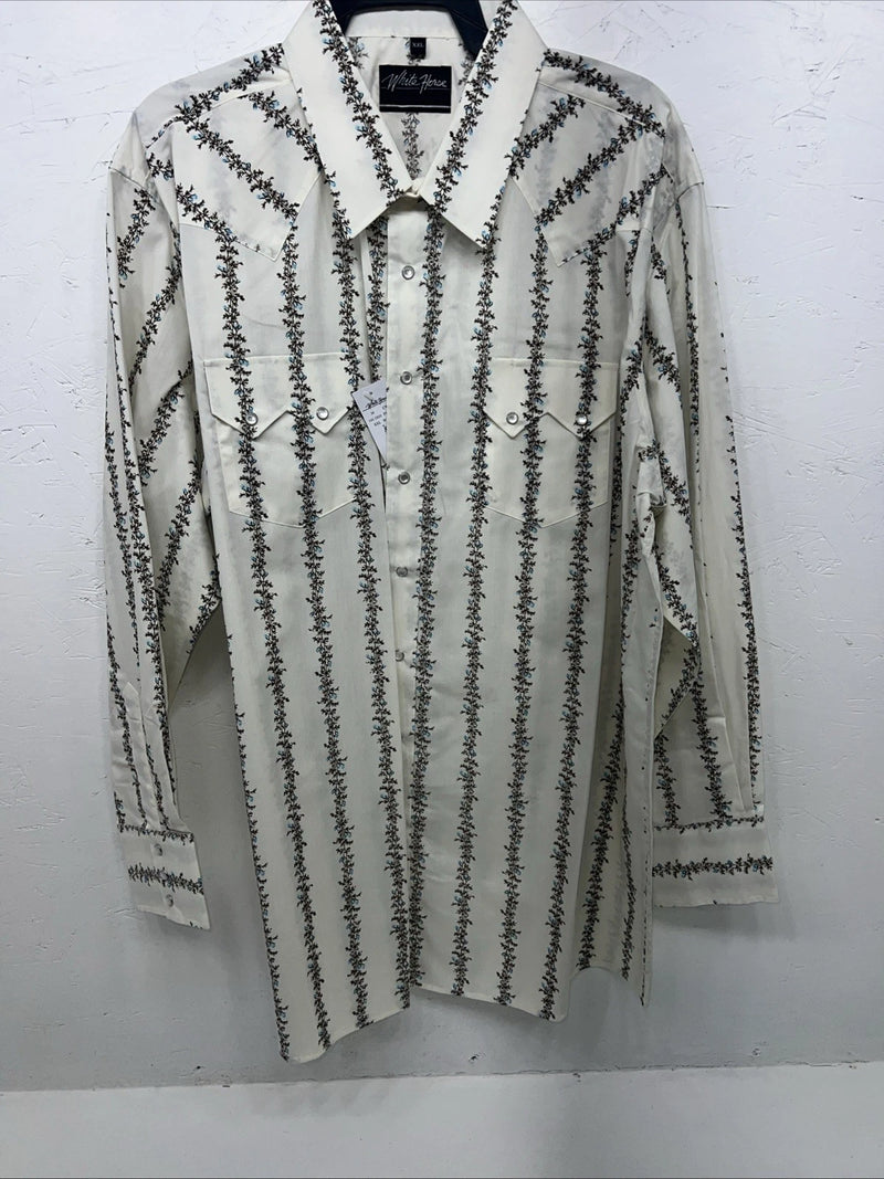 New Men’s White Floral White House Pearl Snap Long Sleeve Shirt. XXL G-67