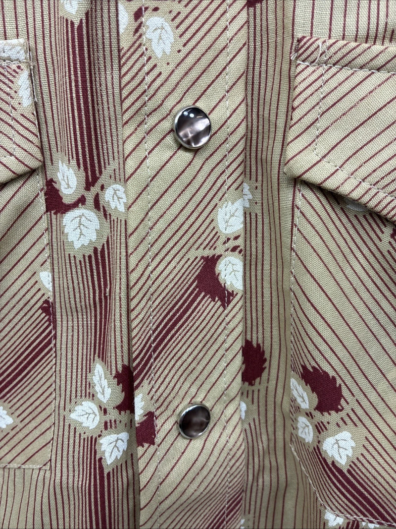 New Men’s ELY Plains Tan Red Floral Long Sleeve Pearl Snap 15.5 Medium X-109