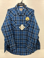 New Men’s ELY Cattleman Blue Flannel Long Sleeve Pearl Snap 4XL E-80