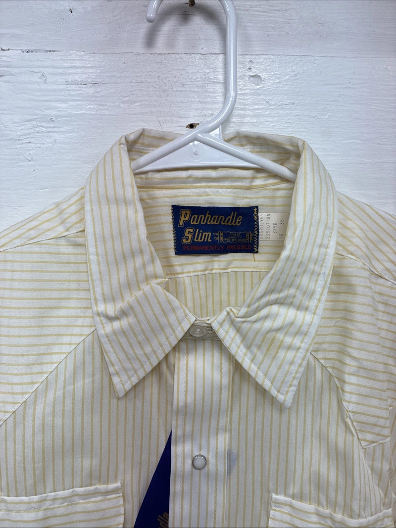 New Men’s Panhandle Slim Yellow Strip Long Sleeve Pearl Snap 16 Large AA-33